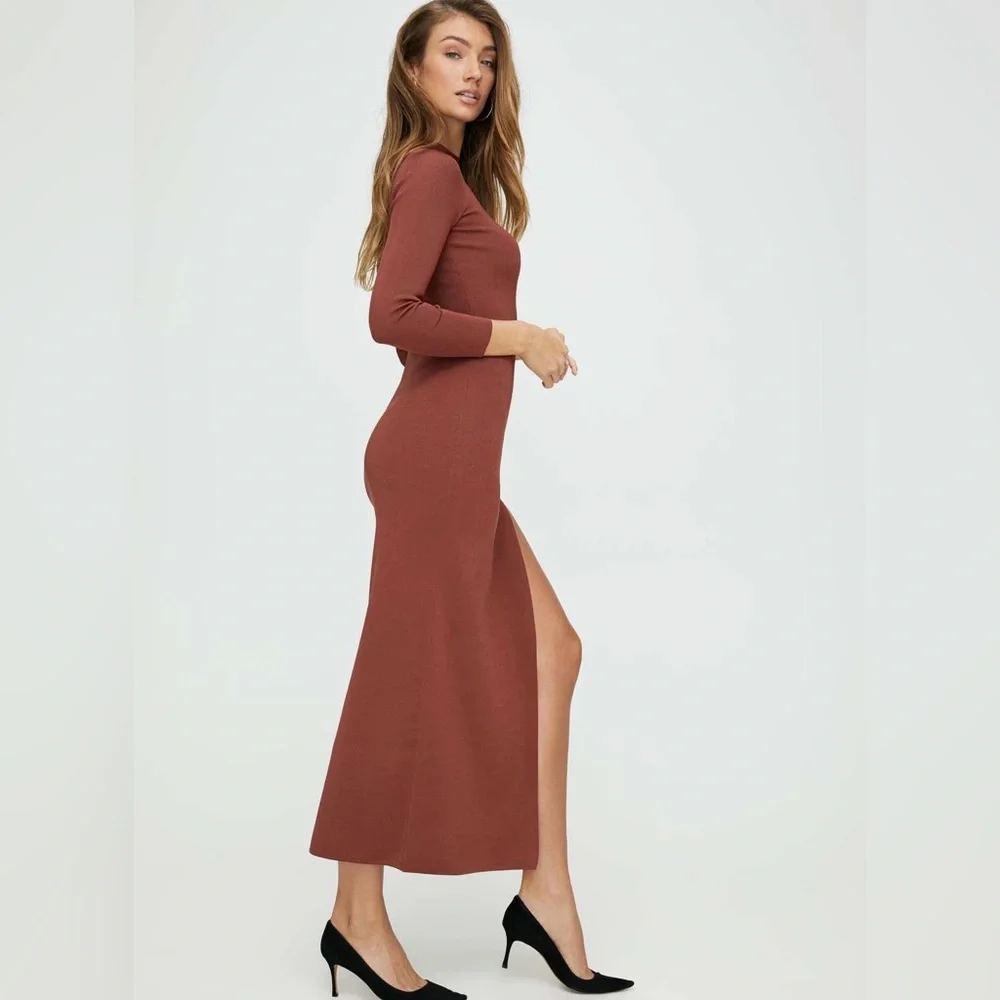 Aritzia Babaton Mockneck Slit Long new Bodycon Formal Evening Dress Sz L - Picture 3 of 12